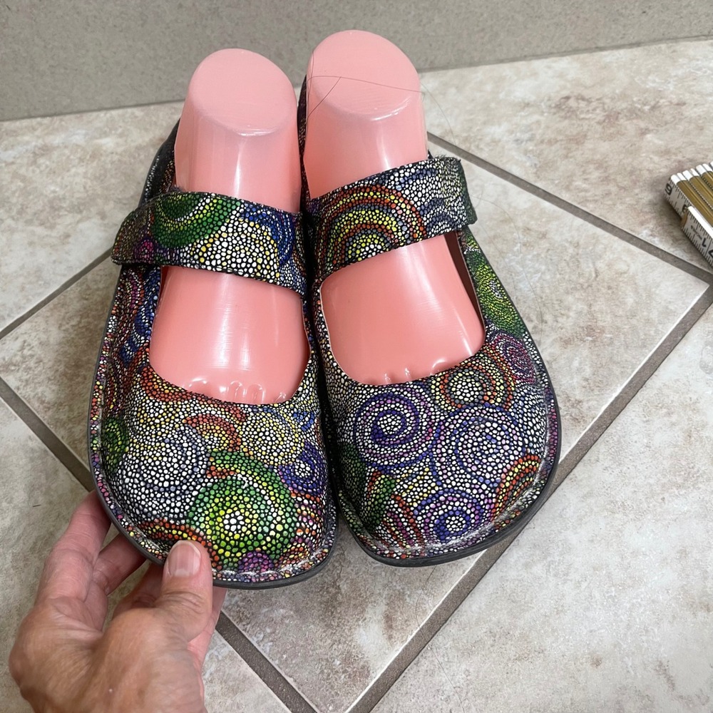 Alegria Paloma Multi Color Mosaic Dot Leather Mary Jane Clog Shoes Woman 9.5-10 - Picture 2 of 11